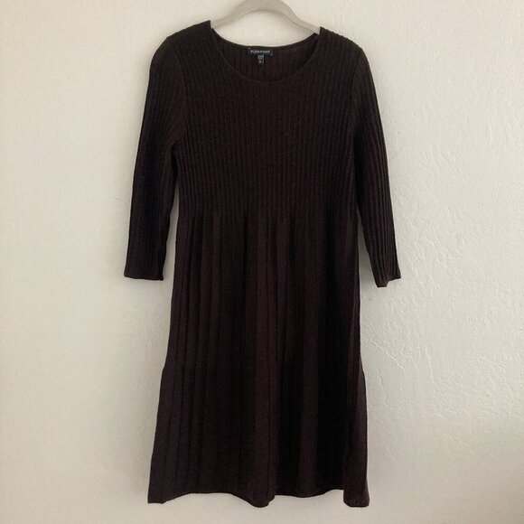 Eileen Fisher 100% Wool Brown Long Sleeve Fit & Flare Dress Minimalist Preppy XS - Picture 1 of 10